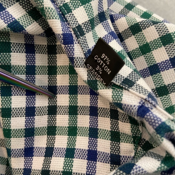 Esquire Size 15 Performance Slim Fit Non Iron Blue Green Plaid Button Down Shirt - Picture 13 of 13